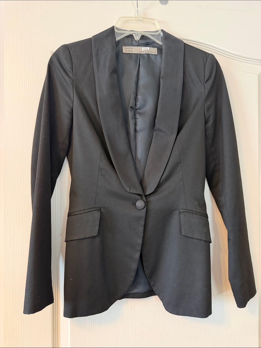Zara Black Satin-Trim Single-Button Tailored Blazer